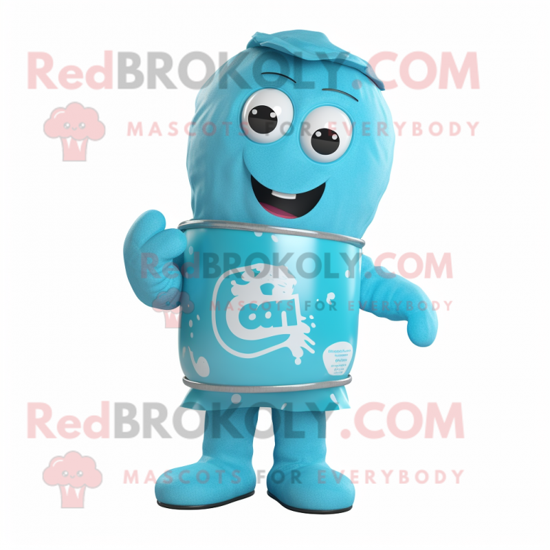 Cyan Soda Can mascot costume character dressed with a Shorts and Cummerbunds