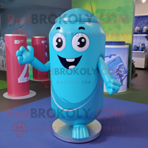 Cyan Soda Can mascot costume character dressed with a Shorts and Cummerbunds