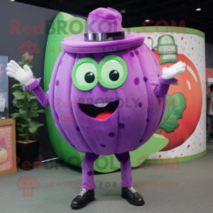 Purple Watermelon mascot costume character dressed with a Dress Shirt and Rings