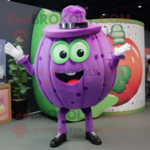 Purple Watermelon mascot costume character dressed with a Dress Shirt and Rings