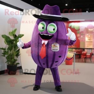 Purple Watermelon mascot costume character dressed with a Dress Shirt and Rings