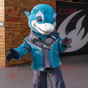 Teal dolfijn mascotte...