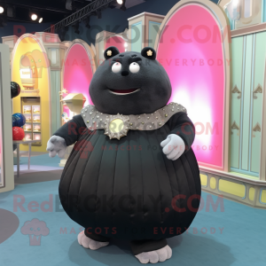 Black Glyptodon mascot costume character dressed with a Ball Gown and Coin purses