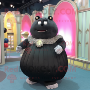 Black Glyptodon mascot costume character dressed with a Ball Gown and Coin purses