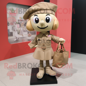 Beige Soldier mascot costume character dressed with a Mini Skirt and Tote bags