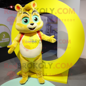 Lemon Yellow Chipmunk mascot costume character dressed with a Bikini and Rings