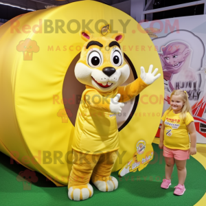 Lemon Yellow Chipmunk mascot costume character dressed with a Bikini and Rings