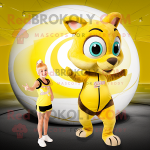 Lemon Yellow Chipmunk mascot costume character dressed with a Bikini and Rings