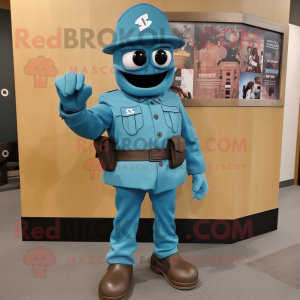 Cyan Soldier maskot kostume...