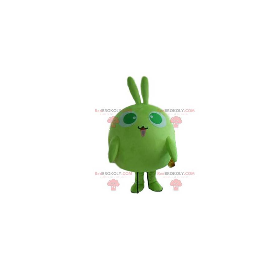 Mascotte de lapin vert, costume de petit monstre rond -