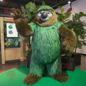 Forest Green Giant Sloth mascot costume character dressed with a Skirt and Cufflinks