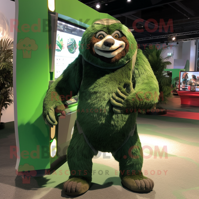 Forest Green Giant Sloth mascot costume character dressed with a Skirt and Cufflinks Forest Green Giant Sloth mascot costume character dressed with a Skirt and Cufflinks