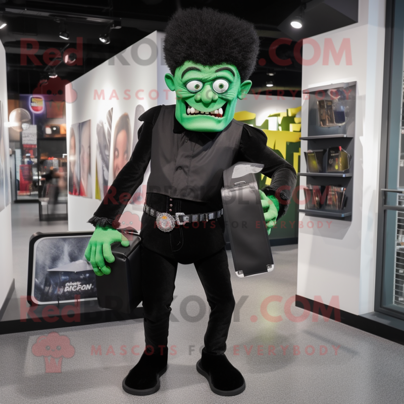 Black Frankenstein mascot costume character dressed with a Jeggings and Wallets Black Frankenstein mascot costume character dressed with a Jeggings and Wallets