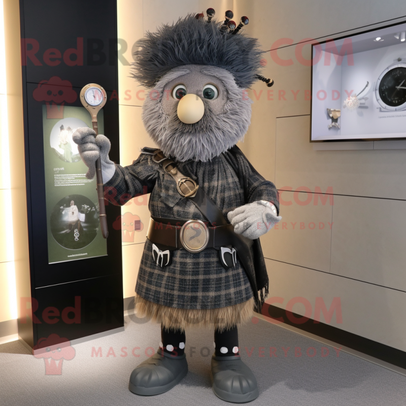 Gray Bagpipe mascot costume character dressed with a Sheath Dress and Bracelet watches