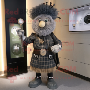 Gray Bagpipe mascot costume character dressed with a Sheath Dress and Bracelet watches
