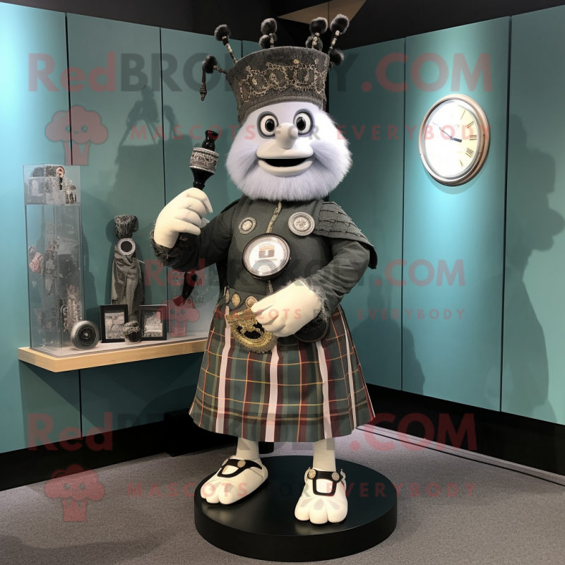 Gray Bagpipe mascot costume character dressed with a Sheath Dress and Bracelet watches