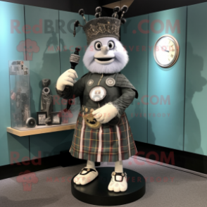 Gray Bagpipe mascot costume character dressed with a Sheath Dress and Bracelet watches