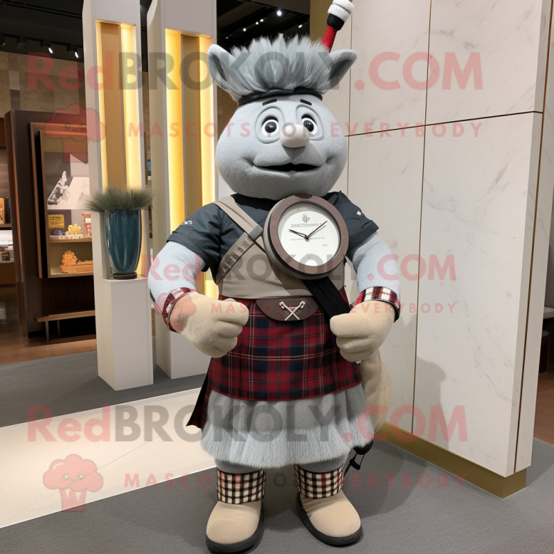 Gray Bagpipe mascot costume character dressed with a Sheath Dress and Bracelet watches