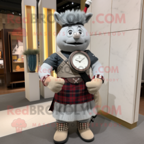 Gray Bagpipe mascot costume character dressed with a Sheath Dress and Bracelet watches