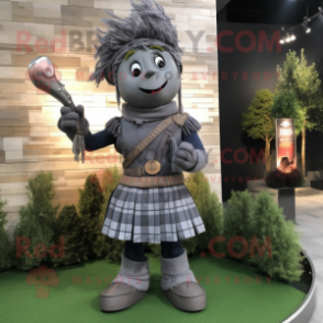 Gray Bagpipe mascot costume character dressed with a Sheath Dress and Bracelet watches