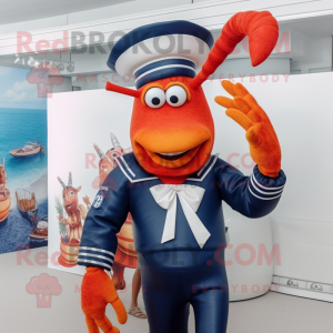 Navy Lobster Bisque mascot costume character dressed with a Bikini and Berets