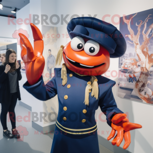 Navy Lobster Bisque mascot costume character dressed with a Bikini and Berets