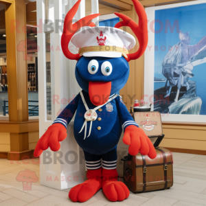 Navy Lobster Bisque mascot costume character dressed with a Bikini and Berets