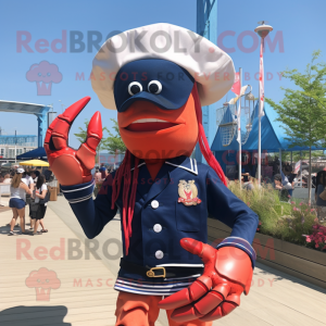 Navy Lobster Bisque mascot costume character dressed with a Bikini and Berets
