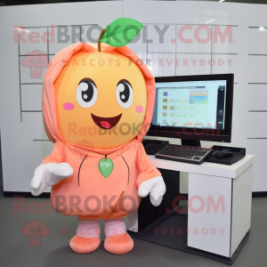 Peach Computer mascot costume character dressed with a Romper and Scarf clips