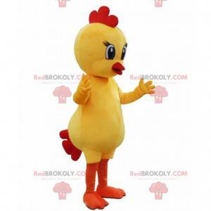 Mascot pollito amarillo y rojo, disfraz de pájaro -
