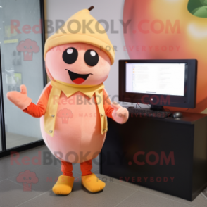 Peach Computer mascot costume character dressed with a Romper and Scarf clips