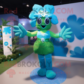 Turquoise Bunch Of Shamrocks mascot costume character dressed with a Bikini and Gloves