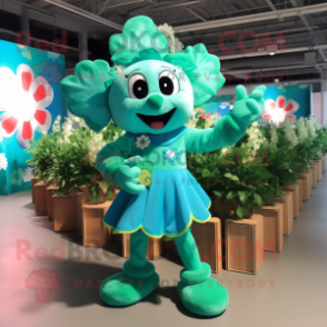 Turquoise Bunch Of Shamrocks mascot costume character dressed with a Bikini and Gloves