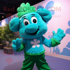 Turquoise Bunch Of Shamrocks mascot costume character dressed with a Bikini and Gloves