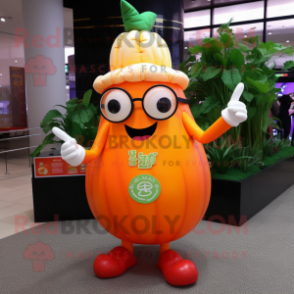 Orange Radish mascot costume character dressed with a Mini Dress and Eyeglasses