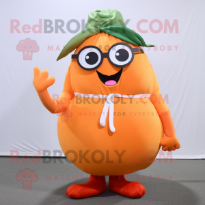 Orange Radish mascot costume character dressed with a Mini Dress and Eyeglasses