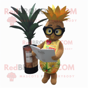 Tan Pineapple mascot costume character dressed with a Bikini and Reading glasses