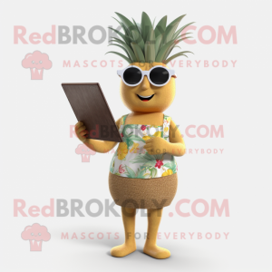 Tan Pineapple mascot costume character dressed with a Bikini and Reading glasses