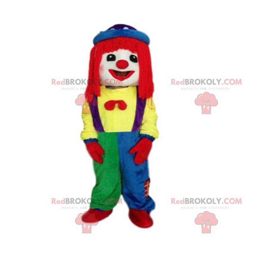 Mascotte de clown multicolore, costume de spectacles -