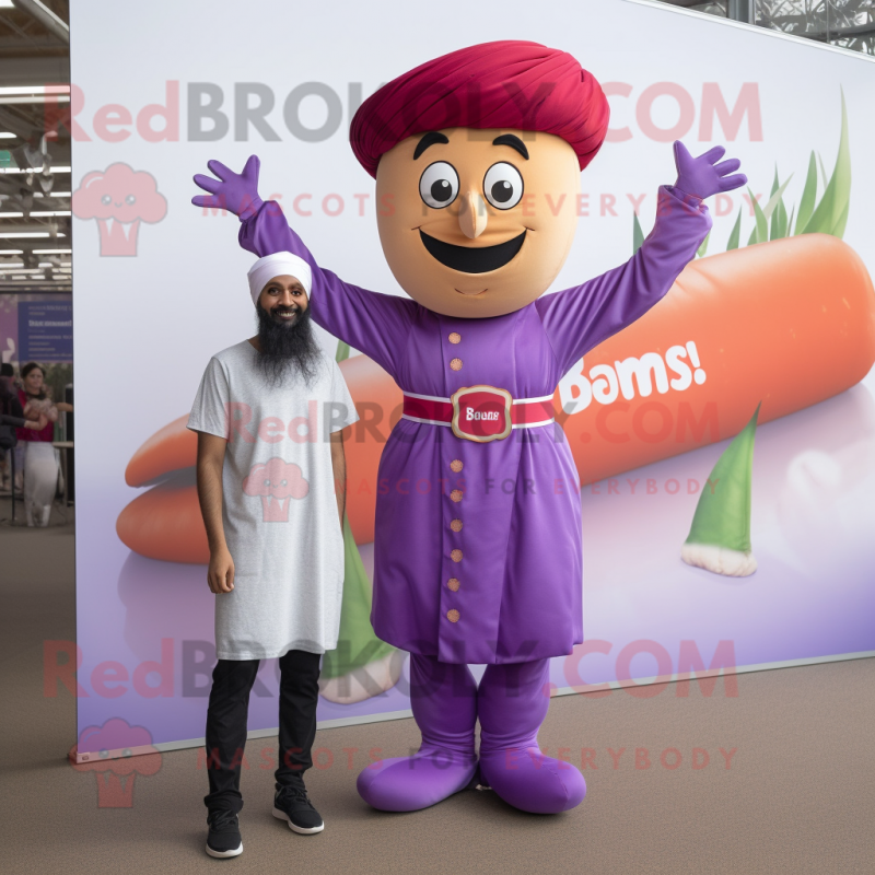 Lavender Tikka Masala mascot costume character dressed with a Chinos and Cummerbunds Lavender Tikka Masala mascot costume character dressed with a Chinos and Cummerbunds