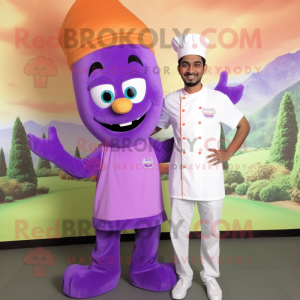 Lavender Tikka Masala mascot costume character dressed with a Chinos and Cummerbunds