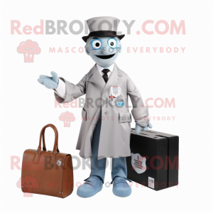 Silver Doctor mascot costume character dressed with a Coat and Wallets
