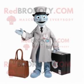 Silver Doctor mascot costume character dressed with a Coat and Wallets