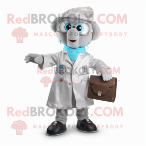 Silver Doctor mascot costume character dressed with a Coat and Wallets