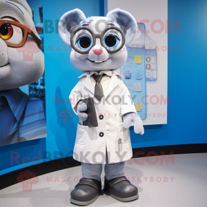 Silver Doctor mascot costume character dressed with a Coat and Wallets