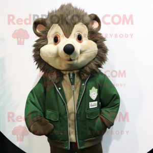 Forest Green Hedgehog mascot costume character dressed with a Bomber Jacket and Ties