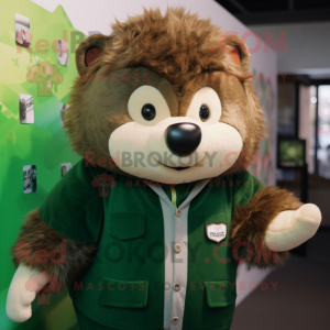 Forest Green Hedgehog mascot costume character dressed with a Bomber Jacket and Ties