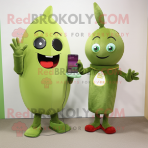 Olive Phone mascot costume character dressed with a Sheath Dress and Hairpins