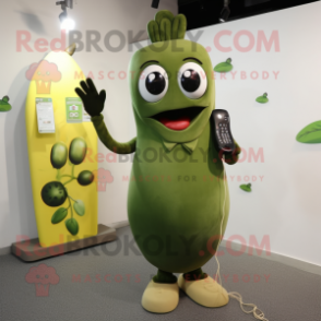 Olive Phone mascot costume character dressed with a Sheath Dress and Hairpins