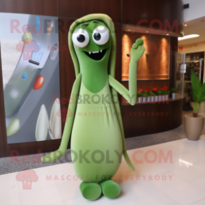Olive Phone mascot costume character dressed with a Sheath Dress and Hairpins